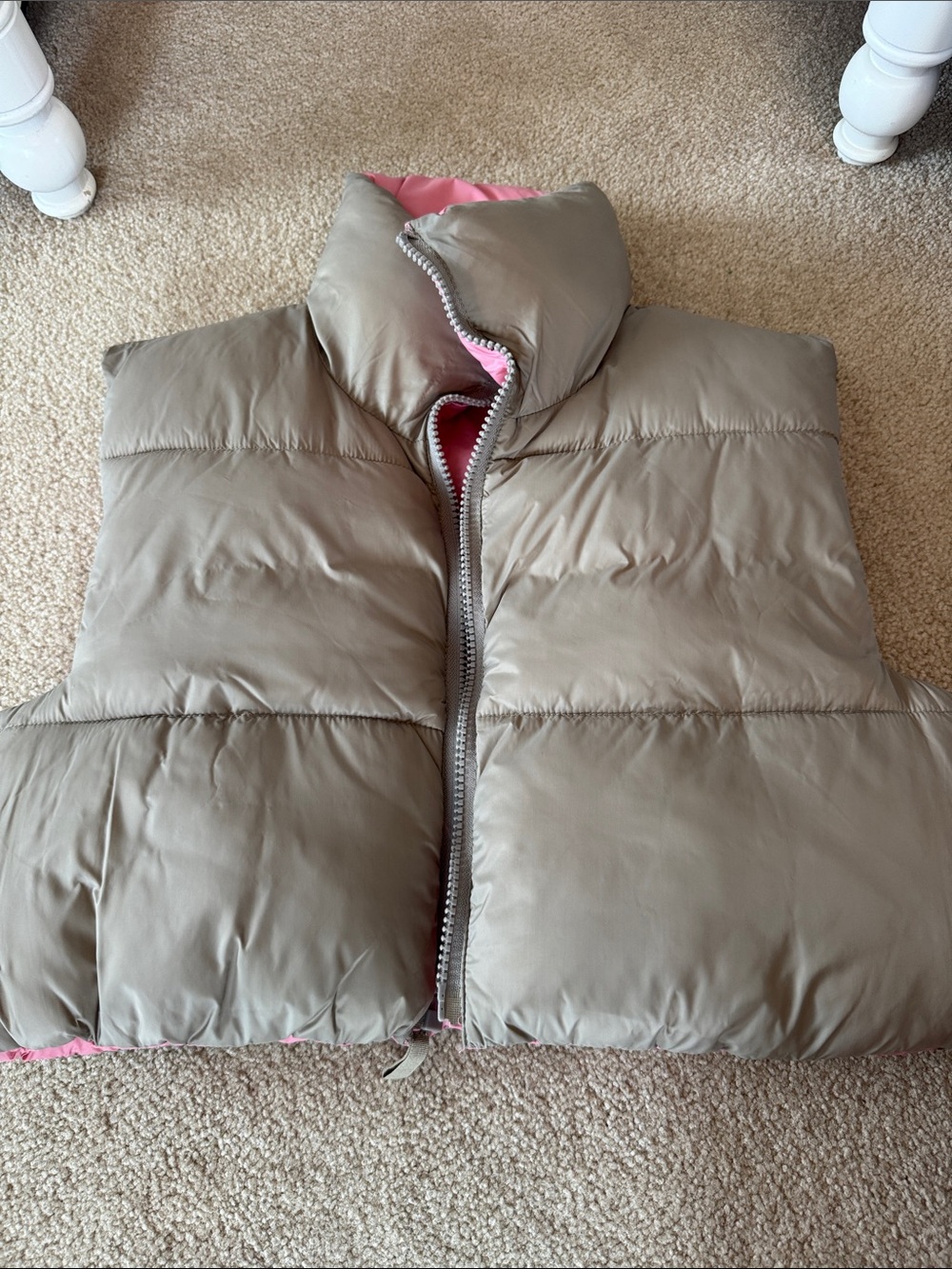 H&M Taupe Puffer Jacket with Pink Lining